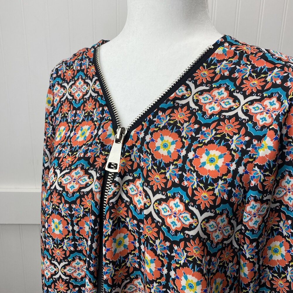 Boho Tunic Top Zac & Rachel 1X Orange Teal Multicolor Pattern Zip Neckline - Picture 2 of 12